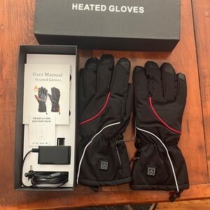 Heated Black Gloves with Red Accents